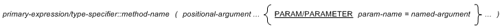 primary-expression/type-specifier::member-name ( positional-argument... {PARAM/PARAMETER param-name = named-argument }...)
